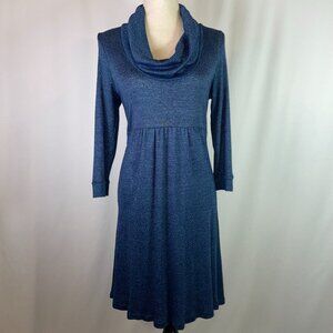 Michael Stars Maternity OS Cowl Neck Dress Blue with Shine 3/4 Sleeves Fitted